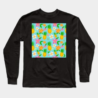 Tropical pineapple print with plumeria flowers. Long Sleeve T-Shirt